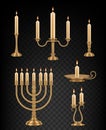 Candlestick with burning candles vector realistic set Royalty Free Stock Photo