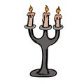 Candlestick or chamberstick candle holder with three arms and candles