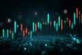 Candlestick chart displaying cryptocurrency market movements on a digital circuit board Royalty Free Stock Photo
