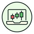Candlestick Chart on Laptop Screen vector Trading circle shaped colored icon or symbol Royalty Free Stock Photo