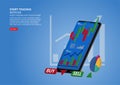 Candlestick chart of stock sale and buy using mobile phones, market investment trading