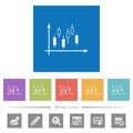 Candlestick graph with axes flat white icons in square backgrounds