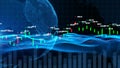 Candlestick graph chart with digital data, uptrend or down trend of price of stock market or stock exchange trading, investment