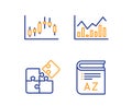 Candlestick graph, Infochart and Puzzle icons set. Vocabulary sign. Vector