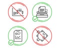 Candlestick graph, Typewriter and Report document icons set. Strategy sign. Vector