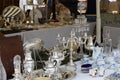 Candlestick and other silver items in flea market