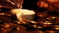 candlestick with sonnets scattered on the table Royalty Free Stock Photo