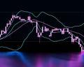 Candlestick stock exchange background. Neon shine reflections