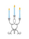 Candlestick. Vintage candelabrum with burning wax candle flame. Elegant old-fashioned holder or metallic lamp icon