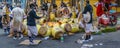 Candombe drummers tempering drums, montevideo, carnival