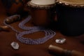 Candomble Ritual Beads and Percussion Instruments Are Arranged Together Royalty Free Stock Photo