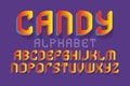 Candy alphabet. Yellow red gradient festive font. Isolated english alphabet