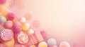 a candy background with lollipops and other candies on a pastel pink background with a place for a text or image Royalty Free Stock Photo