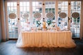 Candy Bar. Delicious sweet buffet with cupcakes. Sweet holiday buffet with cupcakes and other desserts wedding day