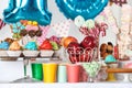 Candy bar with treats for birthday party Royalty Free Stock Photo