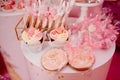 candy bar for the girl's birthday party. pink decor.