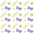 Candy bar hand drawn watercolor pattern, Lollipop and bow bright colors - purple, green, yellow Scrapbook paper on white Royalty Free Stock Photo