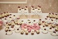 Candy bar. Table with sweets, candies, dessert and cupcakes Royalty Free Stock Photo