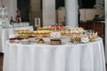 Candy bar. Table with sweets, candies, and dessert. Wedding event Royalty Free Stock Photo