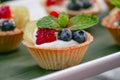 Candy bar with tasty desserts and appetizers at wedding reception Royalty Free Stock Photo