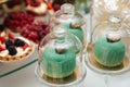 Candy bar at wedding reception. Dessert table for a party. Cake cupcakes sweetness Royalty Free Stock Photo