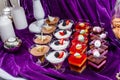 Candy bar. Wedding reception table with sweets, candies, dessert Royalty Free Stock Photo