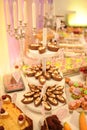 Candy bar. Wedding reception table with sweets Royalty Free Stock Photo