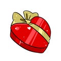 Candy box gift shape heart golden bow cartoon illustration