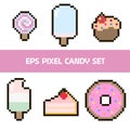 Candy cake and ice cream pixel set.