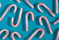 Candy Cane Background on a Blue Background Royalty Free Stock Photo