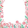 Candy Cane Border with Christmas Florals, Berries, Holly and Pine Needles Royalty Free Stock Photo