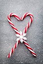 Candy cane. Christmas decors with gray background. Royalty Free Stock Photo