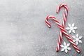 Candy cane. Christmas decors with gray background. Royalty Free Stock Photo