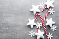 Candy cane. Christmas decors with gray background.