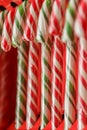 Candy cane. Christmas sweetness. Closeup. Solid festive caramel.