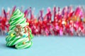 A candy cane Christmas tree displayed with red tinsel Royalty Free Stock Photo