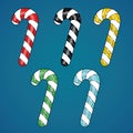 Candy cane christmass striped set on blue background. New year c