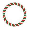 Candy cane circle frame isolated on white background. Swirl hard candy round border with copy space