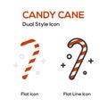 Candy Cane Flat Icon And Flat Line Icon