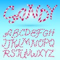 Candy cane Font. Sweet comic Alphabet Set. Isolated. Lettering template. Pink Sugar kids. Cartoon Vector illustration Royalty Free Stock Photo