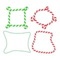 Candy cane frame collection. Striped christmas border set. Seasonal decoration element. Holiday vector illustration with copy