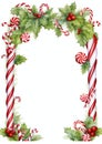Candy Cane Lane watercolor winter border Royalty Free Stock Photo