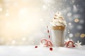 Candy cane latte in the snow Christmas theme