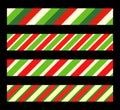 Candy cane line border divider for christmas design. diagonal green red stripes Seamless pattern Royalty Free Stock Photo