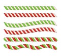 Candy cane line border divider for christmas design isolated on White background. xmas vector illustration set