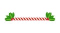 Candy Cane Line Border Divider For Christmas Design. xmas twisted peppermint cane with holly berry vector illustration Royalty Free Stock Photo