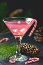 Candy cane vodka, traditional christmas peppermint pink cocktail in martini glass Royalty Free Stock Photo