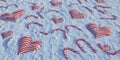 Candy canes and hearts scattered across a snowy white surface Royalty Free Stock Photo