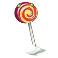 Candy in the Christmas style isolated on white background. Lollipop in the shape of a spiral. Vector cartoon close-up