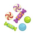 Candy comfits and caramel bonbons confectionery vector isolated flat icons Royalty Free Stock Photo